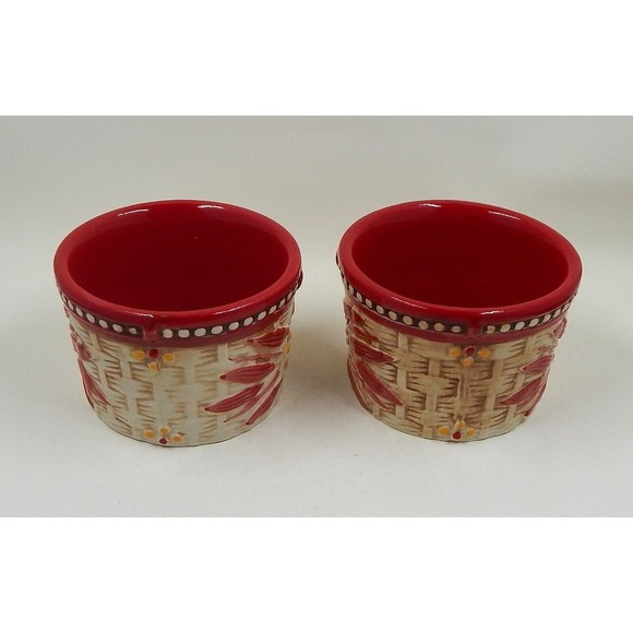 Temp-tations by Tara Old World Basket Weave Red Round Ramekins 6 oz Set of 2 - Picture 4 of 9